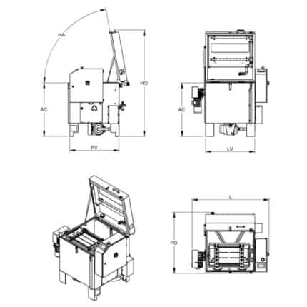 Schéma d'une machine avec dimensions techniques.