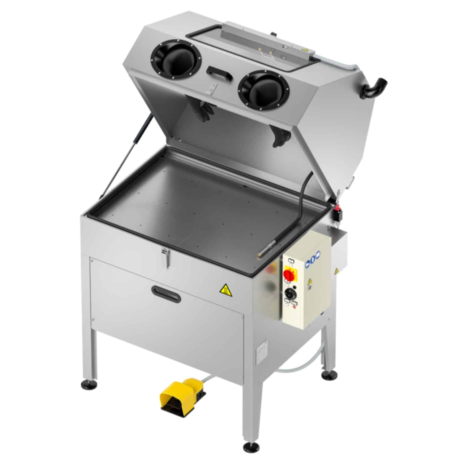 Machine à nettoyer avec capot ouvert.